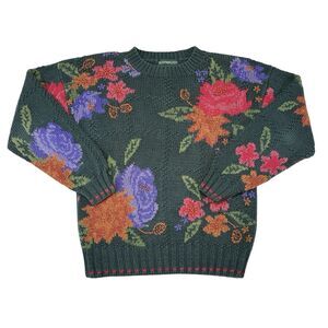 Vintage Bushwacker Sweater Medium Floral Leave Fall Grandmacore Pullover Cottage